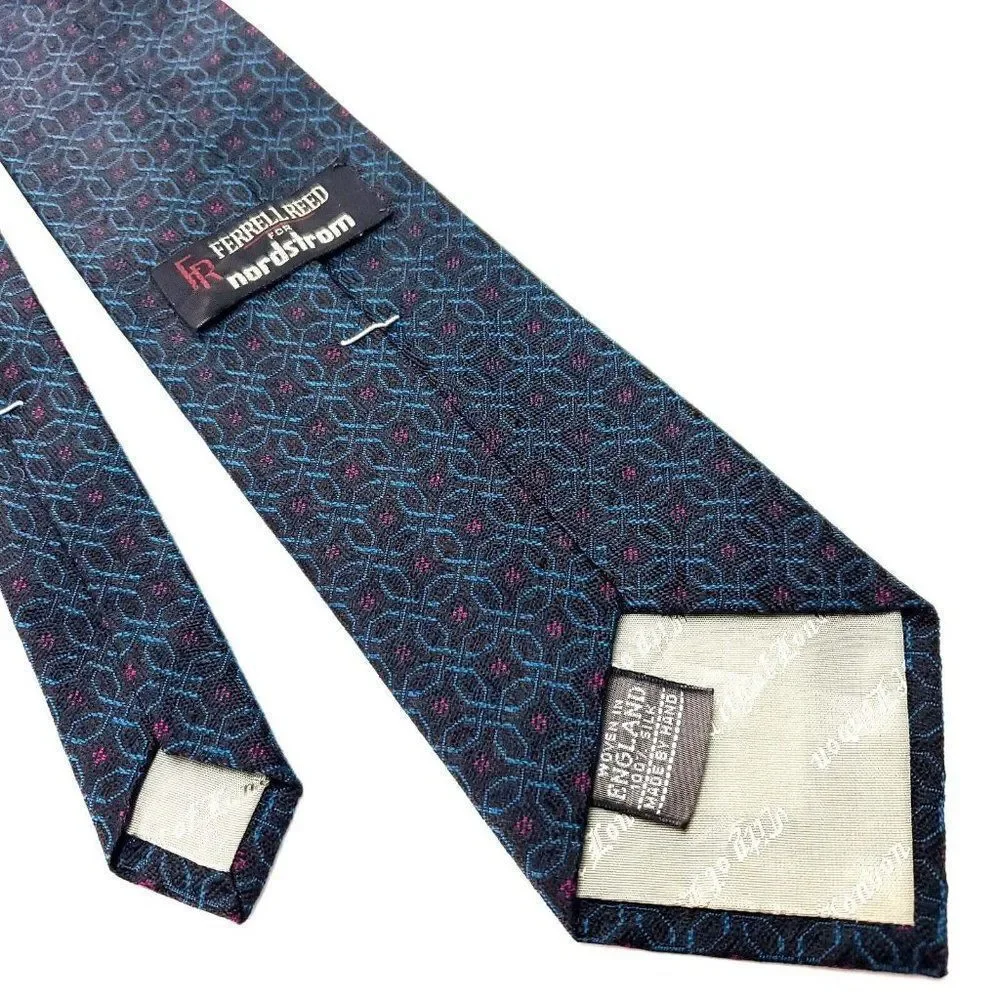 Ferrell Reed Norstrom‎ Silk Tie Woven Black Green Red Geometric England